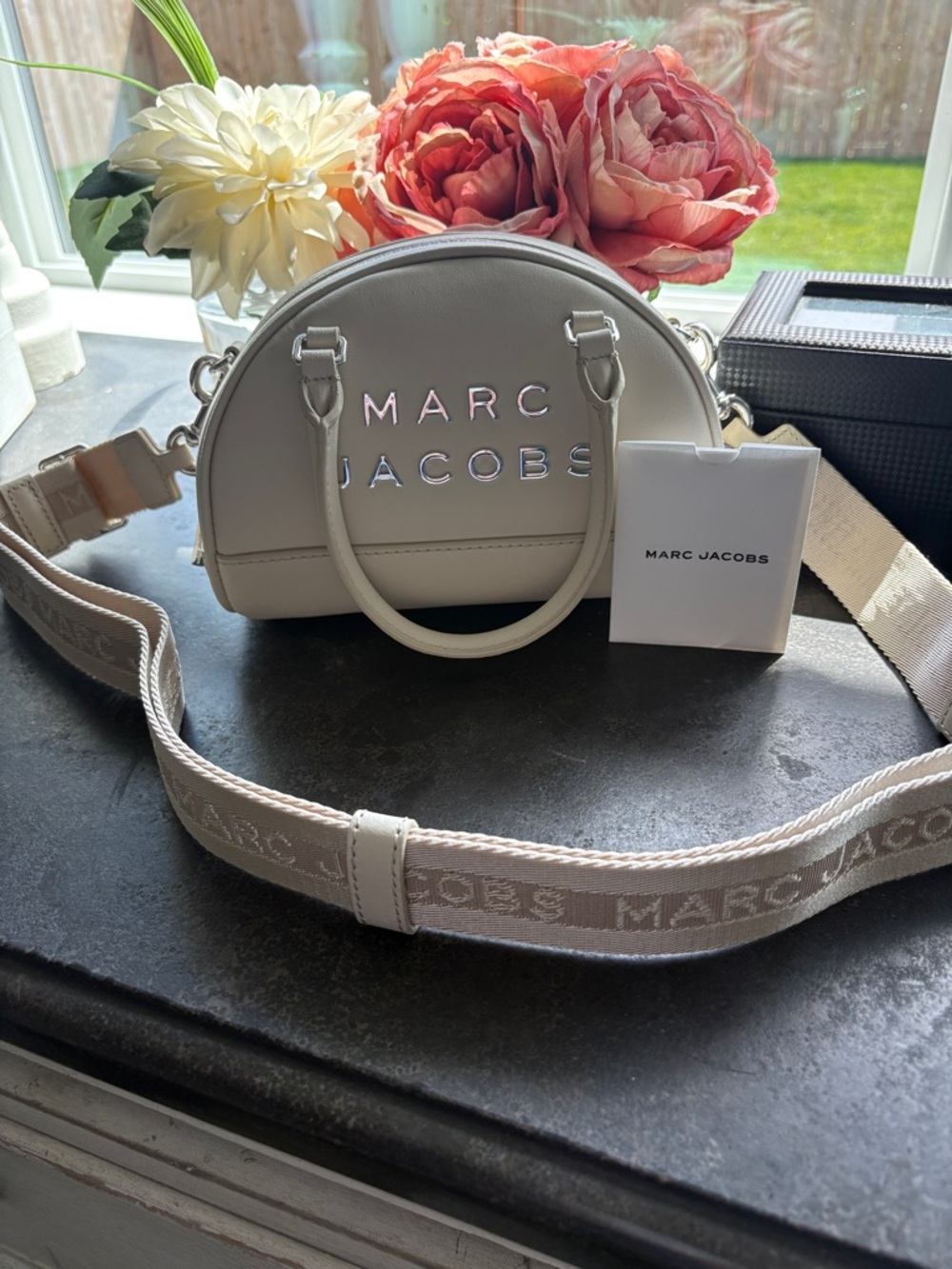 Marc Jacobs Cream Mini Dome Crossbody with Wide Logo Strap